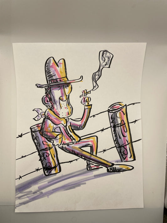 Cowboy Leaning on Fence